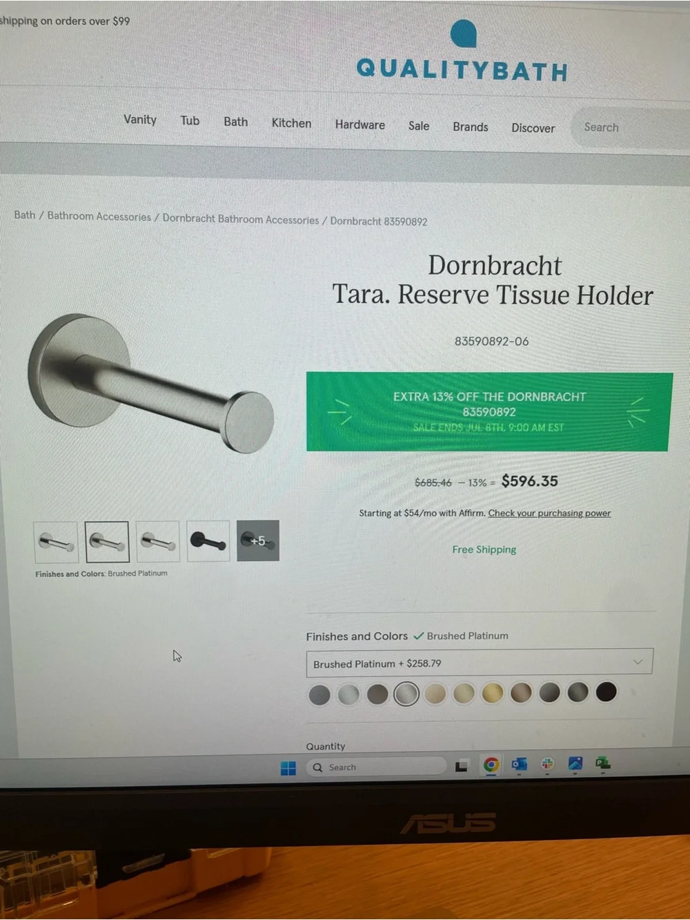 Dornbracht Tara Reserve Wall-Mounted Tissue Holder in Brushed Platinum